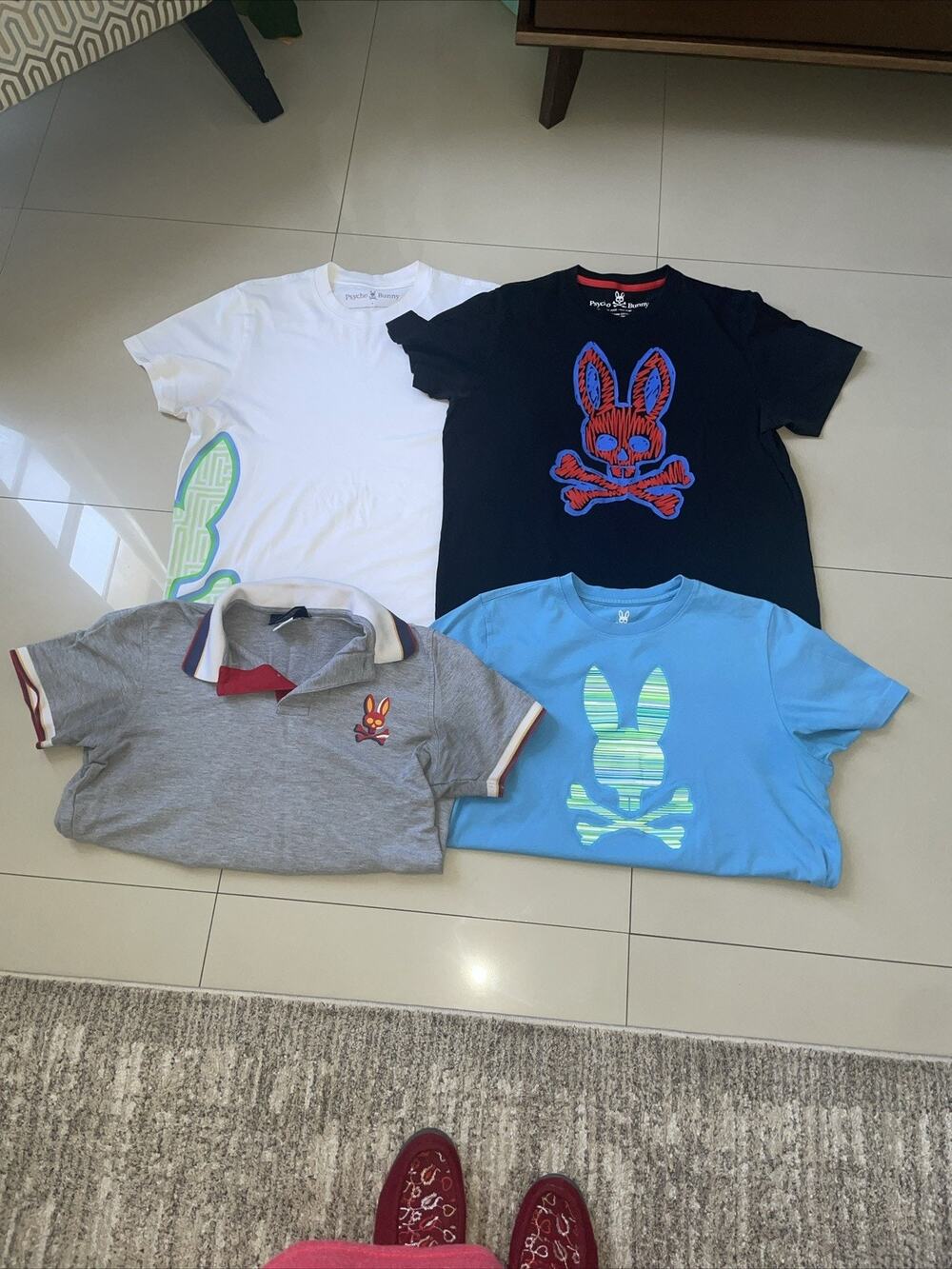 3 Psycho Bunny shirts& 1 Polo , Big Skull Logo size 4